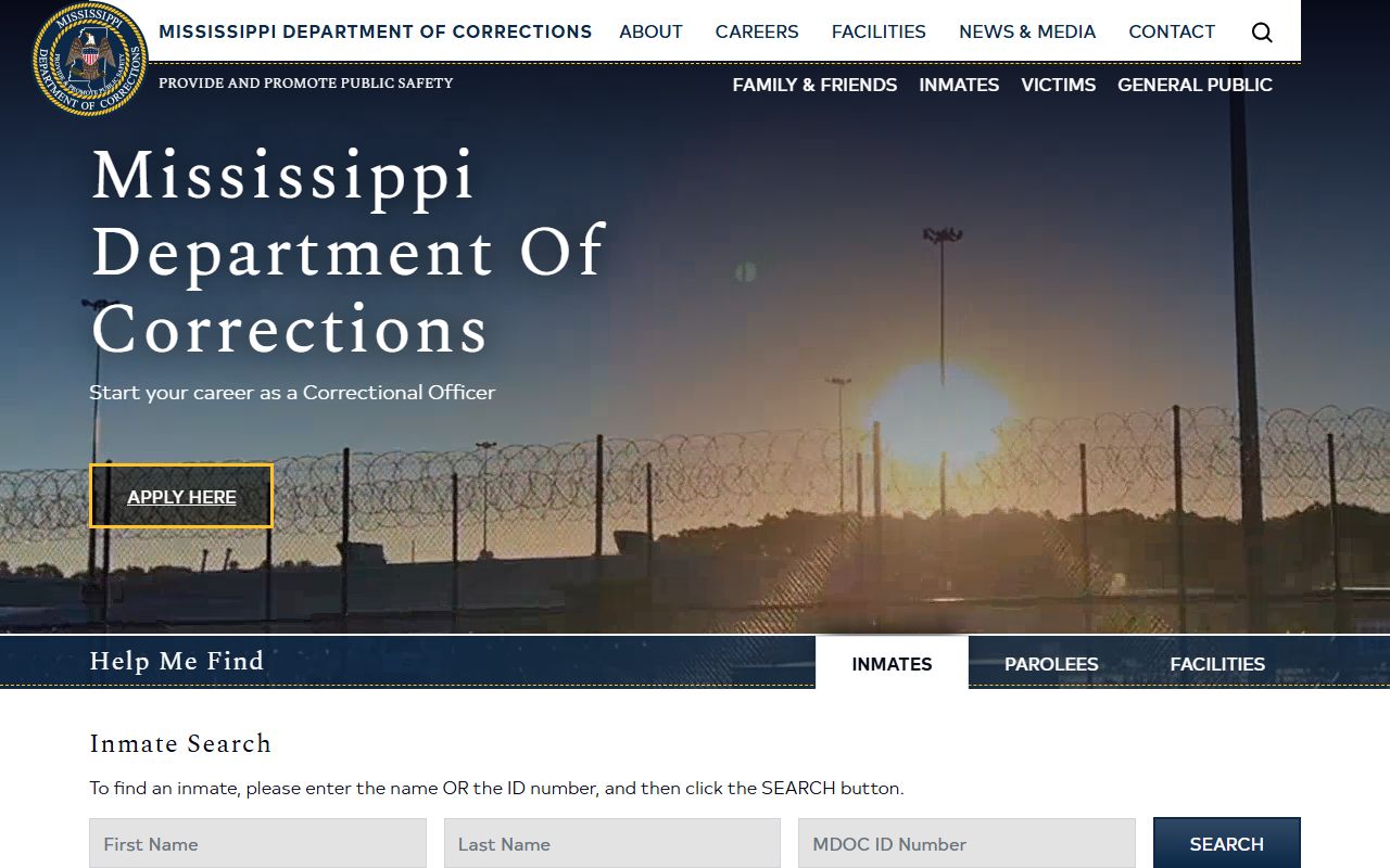 MDOC inmate lookup path for Pontotoc County arrest and charge records