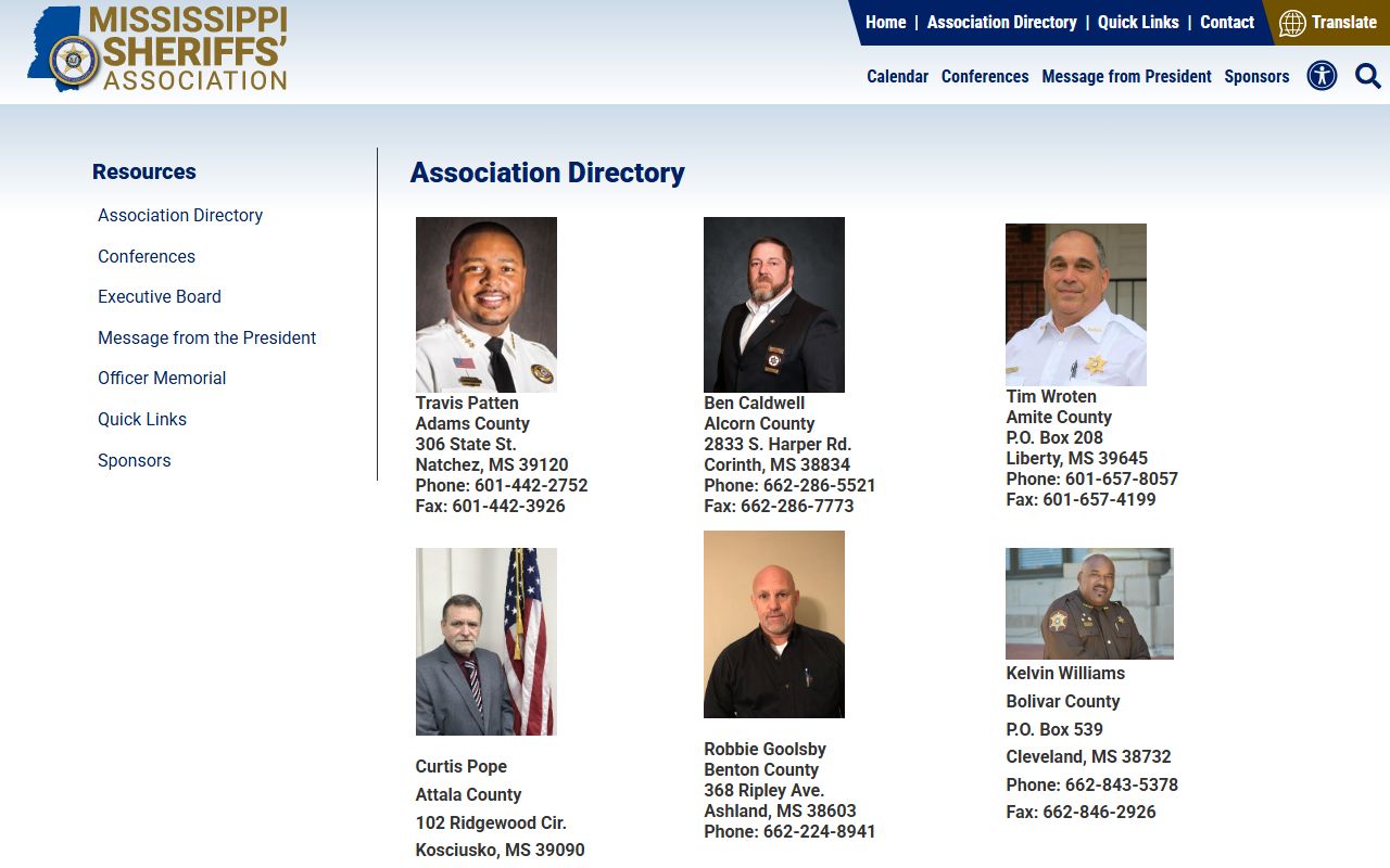Mississippi Sheriffs Association directory for Pontotoc County arrest records