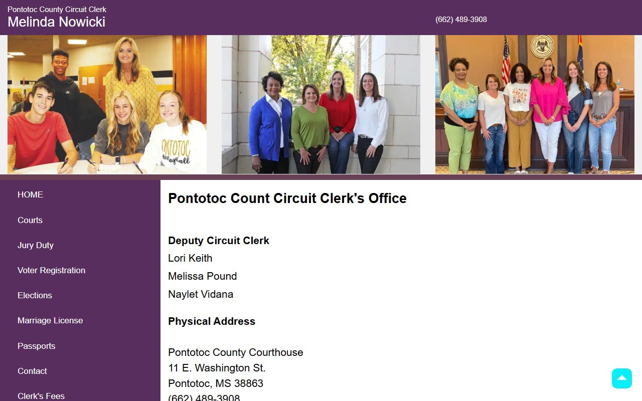 Pontotoc County Circuit Clerk court records contact page