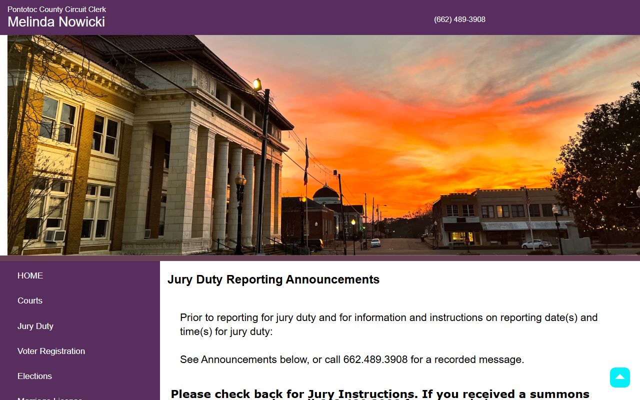 Pontotoc County Circuit Clerk jury duty court records page