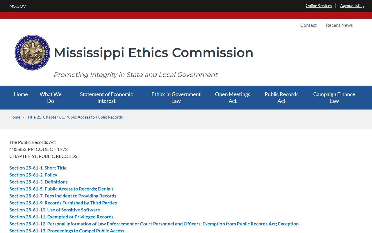 Pontotoc County court records and the Mississippi Public Records Act access rules