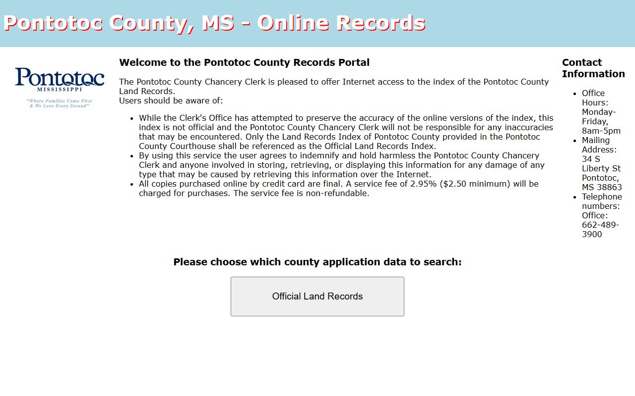 Pontotoc County Chancery Clerk land and probate court records portal