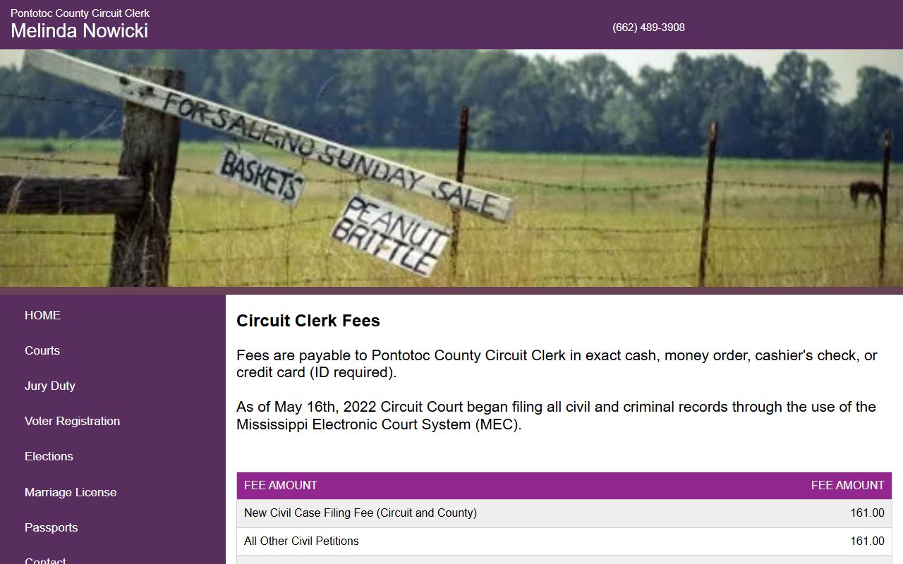 Pontotoc County Circuit Clerk fee schedule for court records