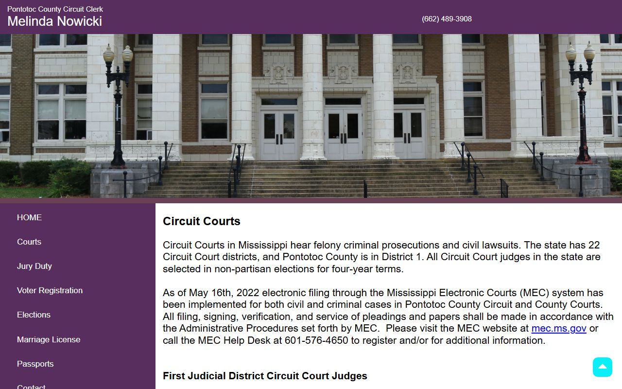 Pontotoc County Circuit Court records and First Circuit judges page