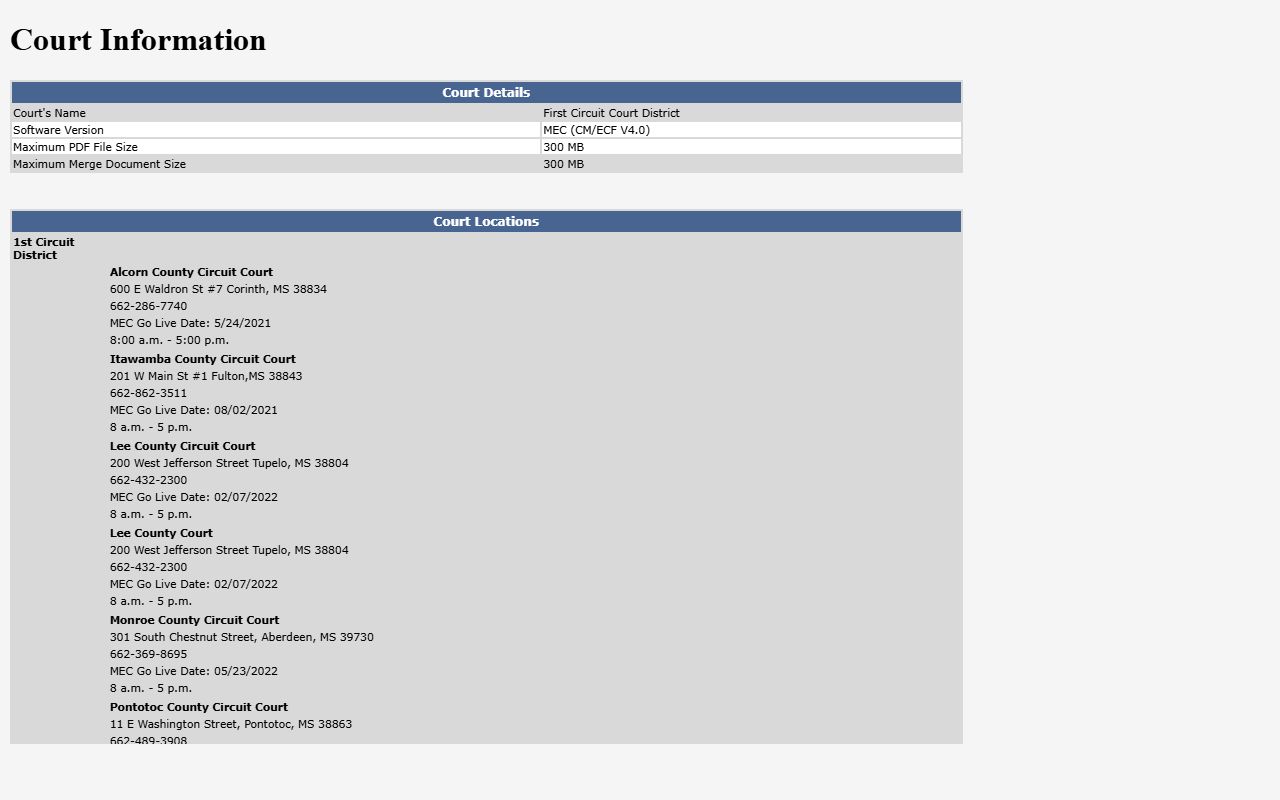 First Circuit MEC court information for Pontotoc County court records