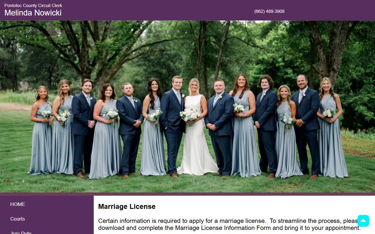 Pontotoc County marriage license application page from the Circuit Clerk